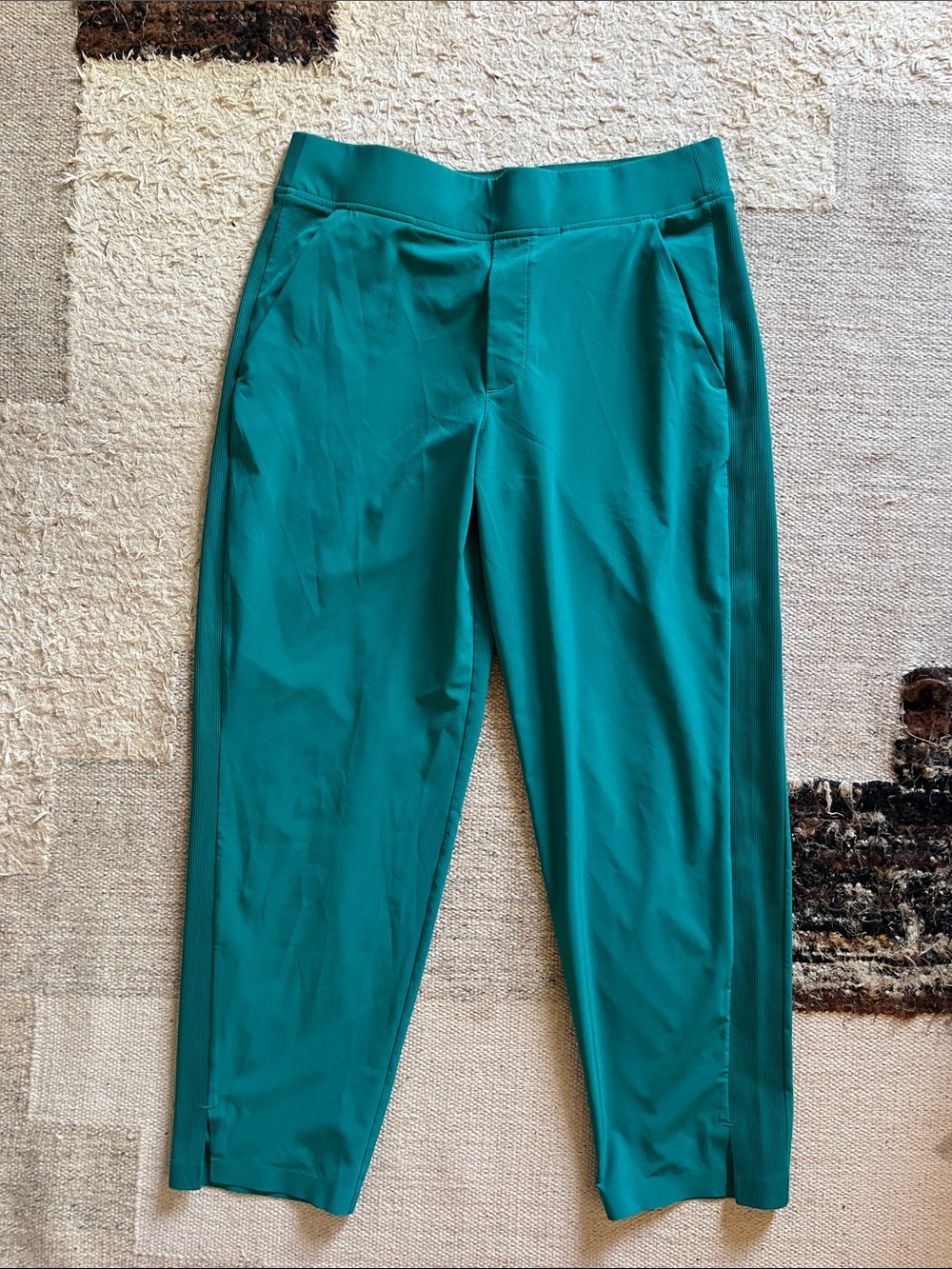 Athleta Teal Ribbed-Waist Workout Leggings